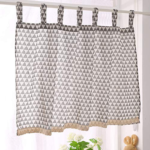 Qucover Blickdicht Scheibengardine Leinen Kurzgardine Bistrogardine BxH: 140x70 cm mit Spitze Weiß & Grau