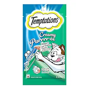 Temptations Creamy Purrrr-ee Cat Treats, Maguro and Scallop Flavors 48g (4 Pieces)