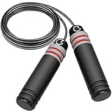 Skipping Rope,Gritin Speed Jump Rope with Soft Memory Foam Handles and Tangle-Free Adjustable Rope for Exercises and Boxing - Spare Rope Length Adjuster Included