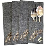 Bestecktaschen aus Wollfilz, dunkelgrau meliert (Anthrazit), genäht und 2-farbig mit Flexfolie bedruckt