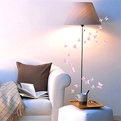 Lumanuby 12 Stück 3D Schmetterlinge Wand sticker Wandtattoos zum Kleben für Wohnzimmer Schlafzimmer Küche Und Kinderzimmer,Rosa - 4