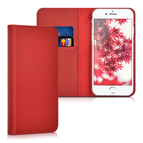 kalibri James Case Compatible with Apple iPhone 7/8 / SE (2020) - Real Leather Cover with Card Slots - Red
