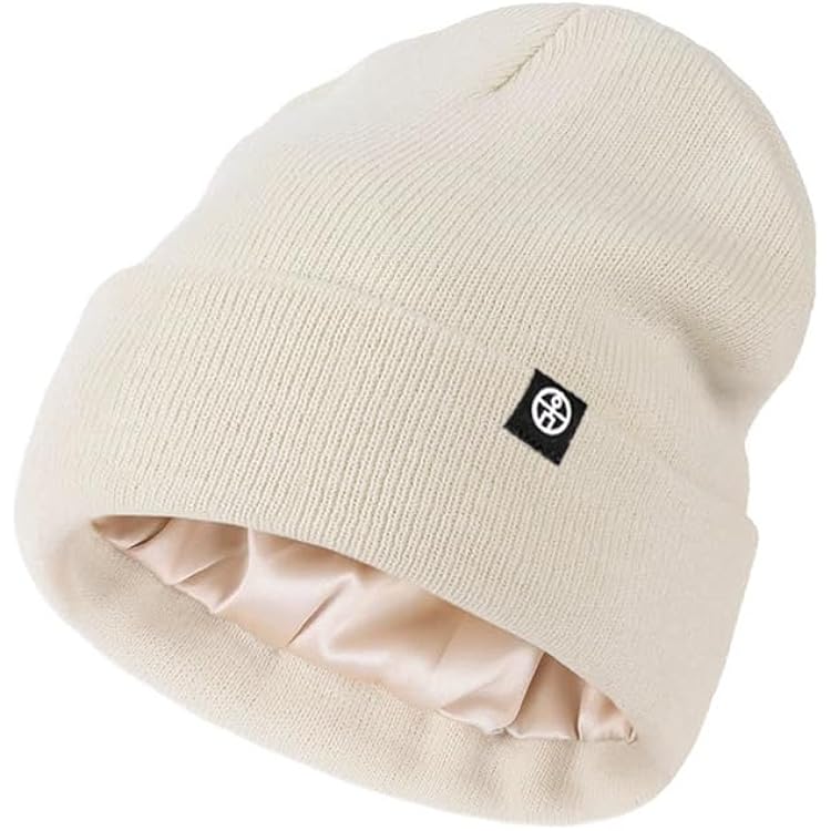 Hat Hut Wintermuts voor dames en heren, gevoerd met satijn voor dames, gebreide muts voor haar, Slouch Beanie uniseks, grijs., Eén maat