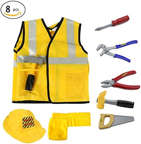 Construction Worker Costume Role Play Kit Set, Cosplay Engineering Costume for FestivaI Activity Performance Show with Tools