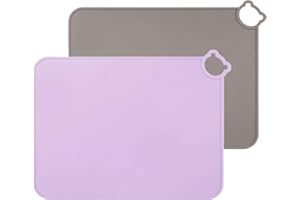 IYYI Tovagliette in silicone per bambini, tovagliette lavabili in lavastoviglie, tappetini da viaggio portatili per bambini, set di 2 (Grigio-viola)