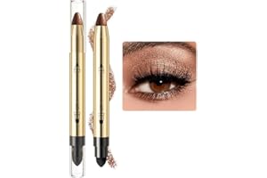 HIROCK Lápiz de sombra de ojos de doble cabeza, lápiz de maquillaje de iluminación de cuentas, sombra de ojos de tierra, Maquillaje Profesional de ojos ahumados (03#)