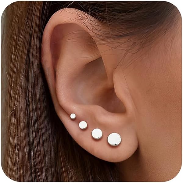CERSLIMO Set 3 Paia Orecchini Rotondi In Argento 925 – 2/3/4 Mm, Colori Argento/oro/oro Rosa/nero, Per Uomo, Donna, Ragazza, Anche Per Piercing Cartilagine