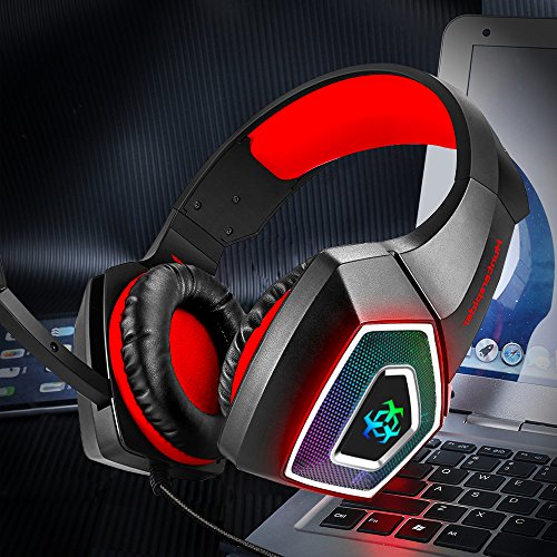 Swenter Gaming Headset fÃ¼r PS4, 3.5mm Surround Sound Kabelgebundenes Headset mit Mikrofon, Buntes LED-Licht, KopfhÃ¶rer fÃ¼r Laptop, Mac, Xbox One, Tablet, PC, Smartphone (Rot)