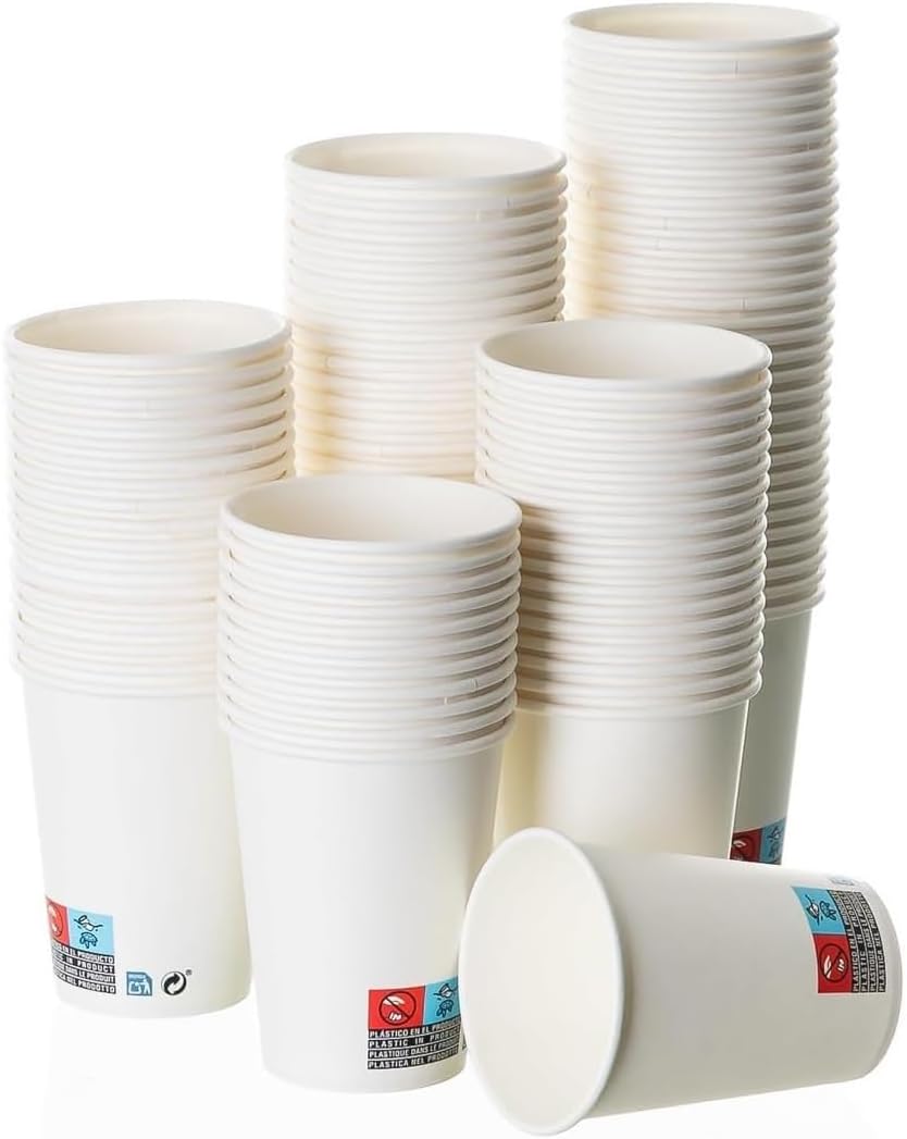 BEST PRODUCTS 400 vasos desechables café 250cc de cartón antifugas, biodegradables, compostables, reciclables, para café, agua, infusiones, bebidas frías y calientes para fiestas y eventos.