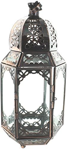 Large Hexagonal Copper Clear Glass Lantern