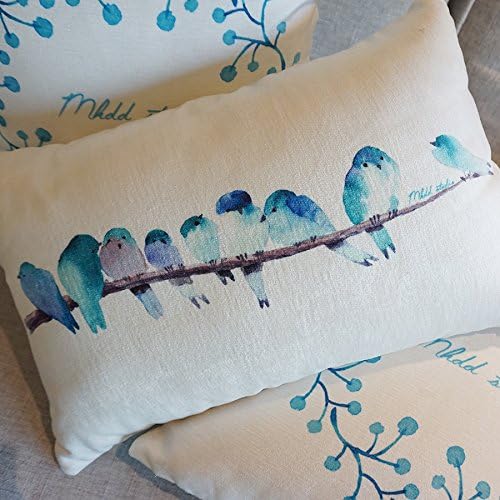 MAYUAN520 Cushion Sofa Cushion Printed White Suede Blue Waist Cushion Sleeper Sofa Sofa Cushion Cushion American Waist Cushion,49X32Cm,[Cushion Case Only]