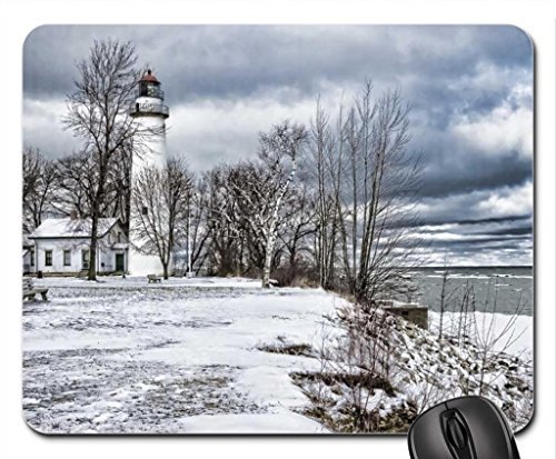 Wonderful Leuchtturm auf einem Seashore im Winter Mauspad, Mousepad (Leuchttürme Maus Pad)
