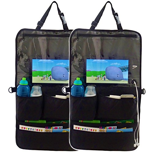 Auto-Rücksitz Organizer & Sitzschoner mit Tablet Halter für Kinder – vielfältiger Rückenlehnen-Schutz für mehr Ordnung im Auto mit Touch Screen Tablet-Fach oder DVD Halterung & 5 Taschen