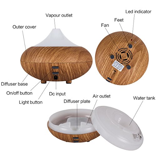 Uvistar 160ml Aroma Diffuser Ultraschall Luftbefeuchter Humidifier mit 7 farben LED Farbwechsel,sicher und leise automatisch abgeschaltet. (Light Brown) - 4