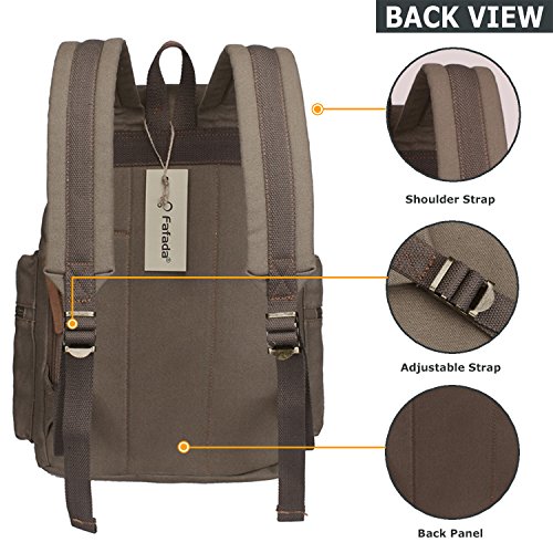 Fafada Rucksack Canvas Vintage Damen M  dchen Leder Retro Laptop backpack Schulrucksack Daypack f  r Campus Studenten und Outdoor Reisen Wandern Armee
