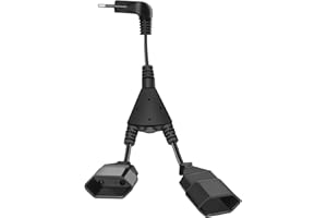 UPOHYEE Schutzkontakt Verlängerungskabel Ellbogen Netzkabel 0.75 mm² 2-in-1 Max 2.5 A/250 V/1500W Männlicher Euro Stecker Auf Doppelte Euro Buchse Für TV PC Monitor Projektor Haushaltsgeräte Schwarz