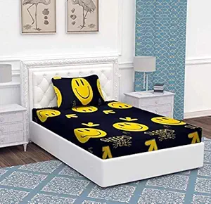 Comfort Lifestyle 240 TC Soft Glace Cotton Cartoon Print Kids Single Bedsheet with Two Pillow Covers (Bedsheet Size 60x90 Inches, Pillow Size 18x28 Inches, Yellow)