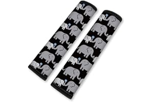 DOODLREAM 2Pcs Soft Auto Seat Belt Cover Pad Cartoon Elephants Animal Colorful Car Seatbelt Shoulder Cushion for Comfortable Driving, Compatible with All Cars' Seatbelt and Backpack Straps