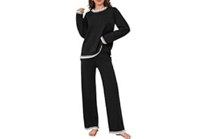 TOMEEK 2 Pieces Women's Tracksuits Knit Sweater Outfits Sets Long Sleeve Lounge Wear Sets Crewneck Co ord Sets Casual Jumpers and Wide Leg Pants