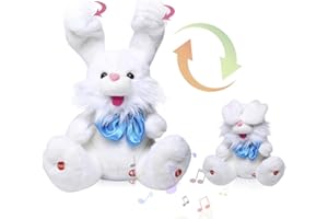 Asweal Singing Talking Bunny Plush Toy Rabbit Stuffed Animal Play Peeka-boo Interactive Animated Toys for Baby Children (White)
