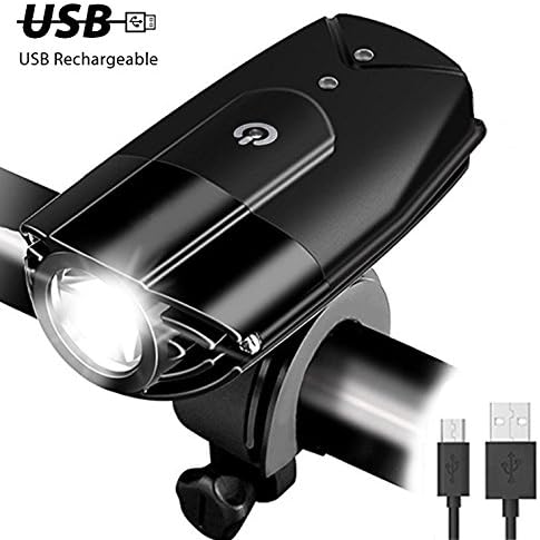 Bike Light, DEEPOW USB Rechargeable Bicycle Headlight, IP65 Waterproof Mountain Bike Front Light/Helmet Light/Headlight/flashlight with 2000mAh Rechargeable Battery for Mountain Bikes, Road Bikes (Black-1)