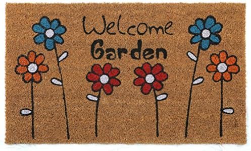 Welcome Garden Doormat by Castle Mats, Size 18 x 30 inches, Non-Slip, Durable, Made Using Odor-Free Natural Fibers