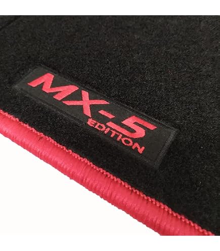 Car Lux AR06872 Tappeti in Moquette Velour con Bordo e Logo Rosso su Misura per Mazda MX-5 ND 2015