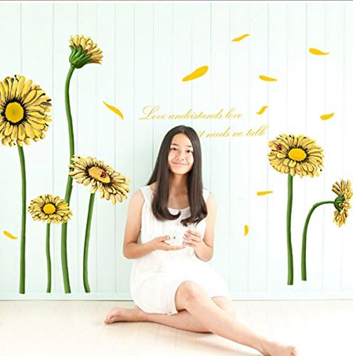 Yellow Sunflowers English Letters Vinyl Wall Decal Home Sticker Paper Removable Living Dinning Room Bedroom Kitchen Art Picture Murals DIY Stick Girls Boys kids Nursery Baby Playroom Decoration