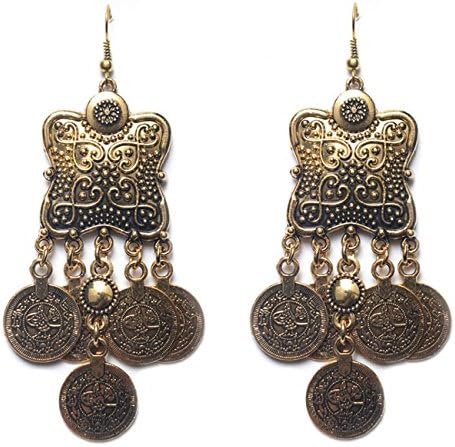 Nine tail fox Women'S Exaggerated Alloy Tassel Eardrop Silver Coin Dangle Knight Earring Jewelry , gookin
