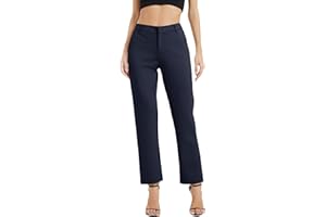 EXCHIC Mujeres Casual Comercio Rectas Piernas Trabajo Elástica Cintura Traje Pantalones con Bolsillos