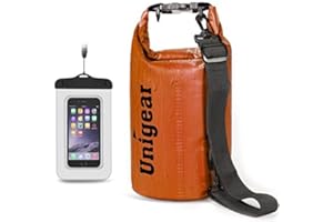 Unigear Sac étanche 2 L/5 L/10 L/20 L/30 L/40 L avec étui pour téléphone et Longue bandoulière réglable pour Bateau/Kayak/pêche/Rafting/Natation/Camping/Snowboard