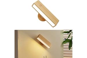 FQUVSP Applique Murale Intérieure Chambre, Lampe de Chevet Murale Sans Fil Rechargeable USB, Réglage de La Luminosité, Tactile, Applique Murale LED Bois