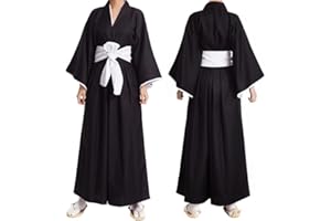 MEADOO Adult Anime Black Robe Cloak Cosplay costumes Japanese Traditional Samurai Uniform Kimono outfit Halloween outfits