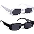 Perriha Fashion Driving Sunglasses For Men Women Anti-Glare Polarized | Retro Stylish Rectangle Goggles Square Sunglass Glasses Uv Protect Unisex | Man & Woman (Combo White+Black), Free Size