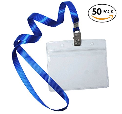 Bird Fiy 50  pcs Impermeable Tipo Transparente de Calidad Superior De Pl  stico Horizontal Etiqueta De Nombre Insignia Tarjeta de ID y cord  n de 50  pcs  color azul