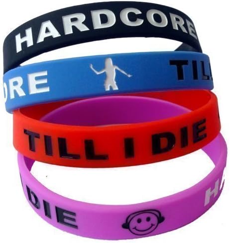 Fonfella WristbandsHARDCORE TILL I DIE WRISTBAND S - bracelet rave clubwear outfit uv happy old skool dj mc dance wear - 100% Silicone