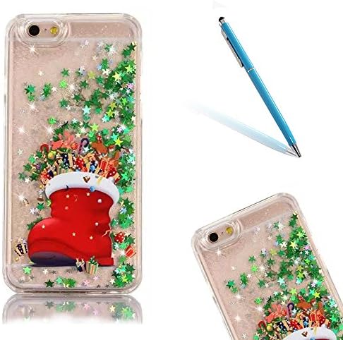 iPhone 6s Liquid Case, Merry Christmas Series CLTPY iPhone 6 Hard Plastic Back Cover Bling Glitter 3D Floating Flowing Green Star Moving Sand Shell for Apple iPhone 6/6s + 1 x Free Stylus - Christmas Boots