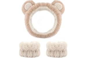 Fonyiunce 3 Pièces Bandeau Cheveux Femme Maquillage, Bandeaux Spa pour le Visage, Bandeau Spa Poignets de Lavage, Bandeau Maquillage Oreilles d'ours Bandeau, Pour le Maquillage et les Soins du Visage