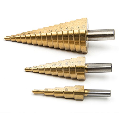 Hakkain Stufenbohrer HSS Titanbeschichtet Stahl 4/12/20/32mm Boherset für Elektrowerkzeug1 Set ,3tlg. - 2