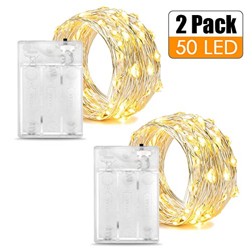 WEARXI Guirlande Lumineuse LED - 2 Pack 5m 50 LEDs Guirlande Lumineuse Exterieur, Guirlande Lumineuse Pile pour Decoration Maison Exterieur Jardin, Guirlande Photo (Blanc Chaud)