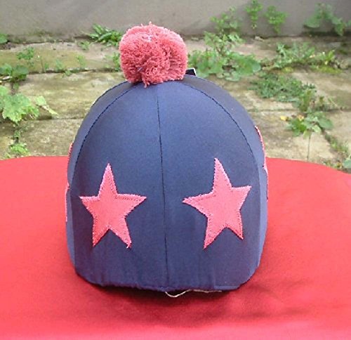 Equestrian-Horse-Riding-navy-Hat-cover-with-red-star-design-and-pom-pom