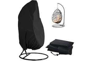 FiTspi Funda para silla colgante de patio, 190 x 115 cm, resistente con cordón elástico en el dobladillo, para colgar silla/silla mecedora de terraza con cordón (negro)