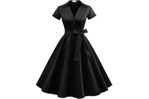 Timormode Robe Années 50's Audrey Hepburn Rockabilly Swing,Plissé Robe à Manches Courtes