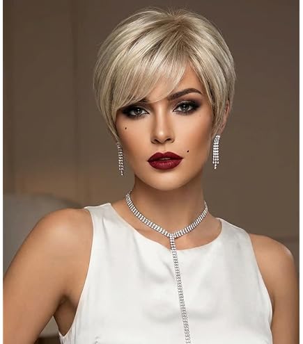 Perruque Courte Femme Blond Doré Méché Très Clair - Modèle ELISA 24BT613, Synthétique, Taille M
