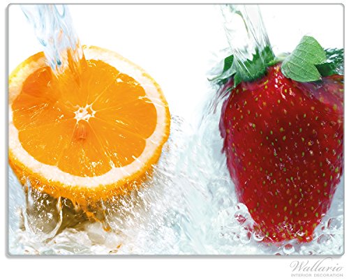 Stilvolle Glasunterlage / Schneidebrett aus Glas, Frische Früchte übergossen mit Wasser, Größe 30 x 40 cm, kratzfest, aus Sicherheitsglas