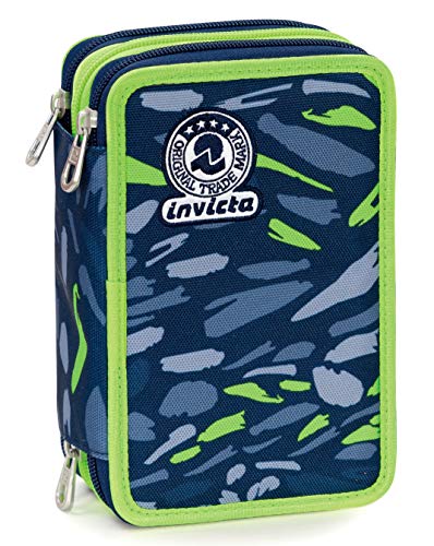 Preisvergleich Produktbild Invicta 3-Fach Federmäppchen Art, Blau, Stöckig mit Schulzubehör: Farbstifte, Stifte ...