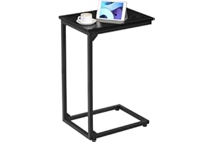 AMHANCIBLE C-Shaped Side Table, Bedside Table, End Table for Small Spaces, Sofa Side Table, Coffee Table with Metal Frame for Living Room, Bedroom, Black UHET02CBK-1