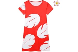 Lito Angels Deguisement Robe Hawaïen avec Barrette à Cheveux Fleur pour Enfant Filles, Rouge