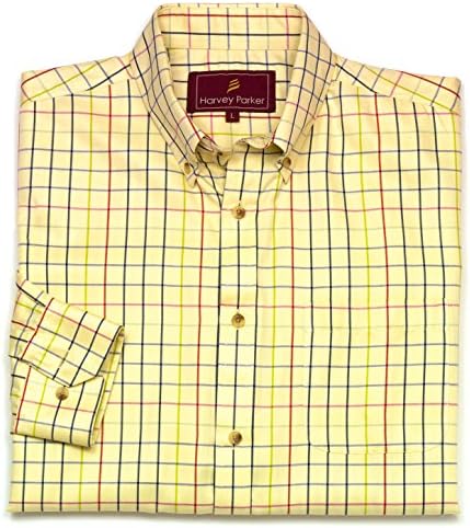 Harvey Parker Wallwork Mens easycare Smart Casual Long Sleeve Country Check Shirt (M, Lemon)