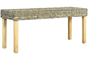 vidaXL Banco Asiento Silla Mueble Decoración Recibidor Entrada Comedor Cenador Hogar Interior de Ratán Kubu Natural 110 cm Madera Maciza de Mango